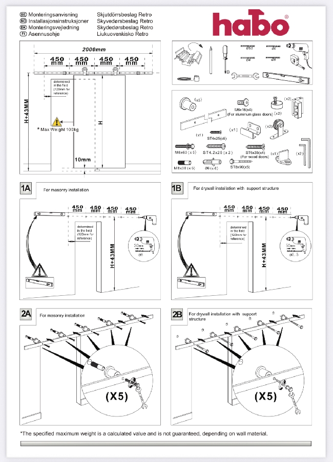Montere takhengt skyvedør (Habo)
