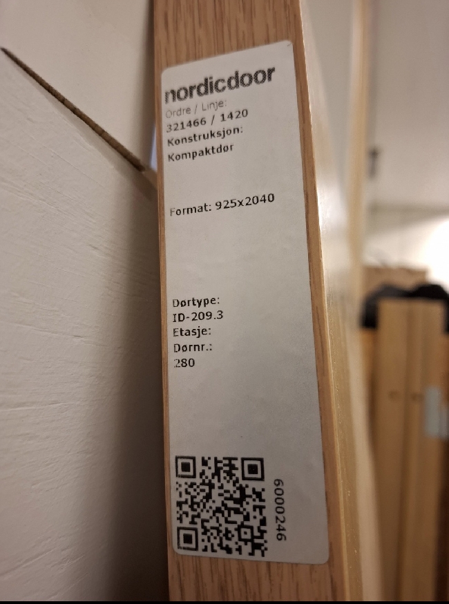 Hente innvendig vanlig dør på 92*210