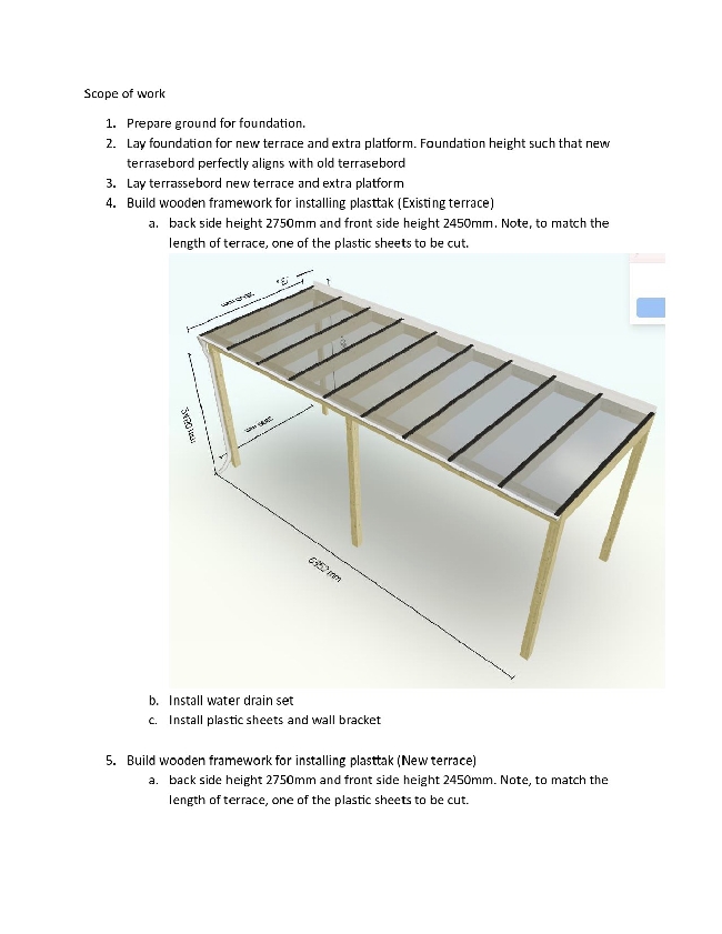 Installation of terrace board (deck) and plastic roof