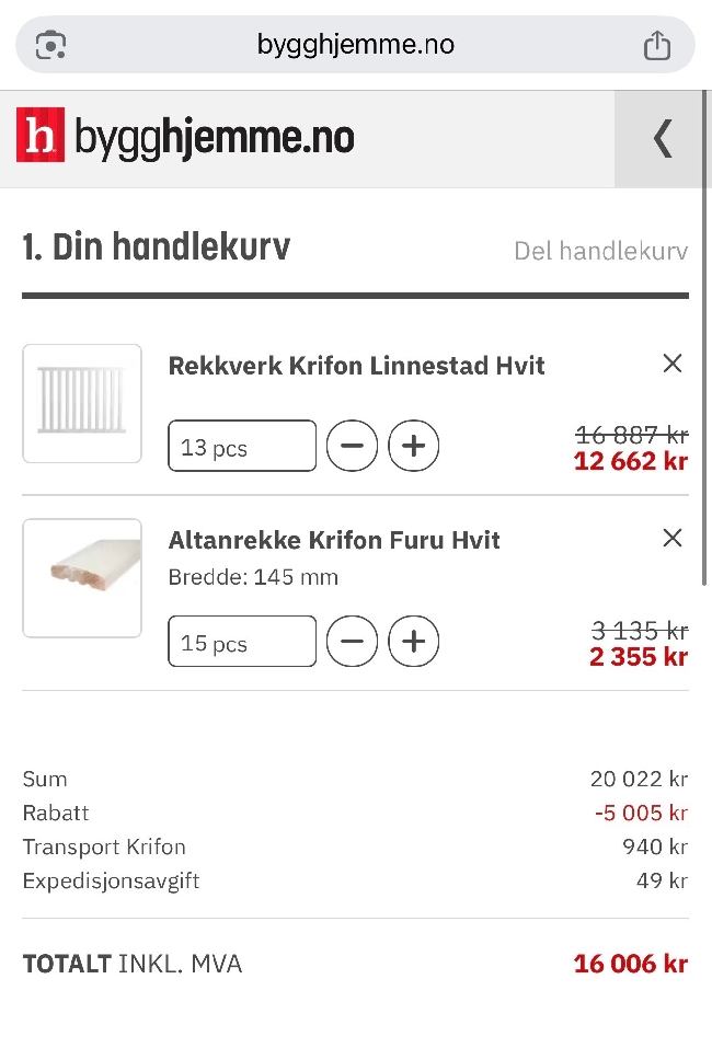Bytte rekkverk rundt platting