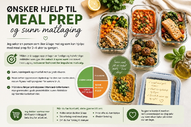 Hjelp ønskes til meal prep og sunn matlaging