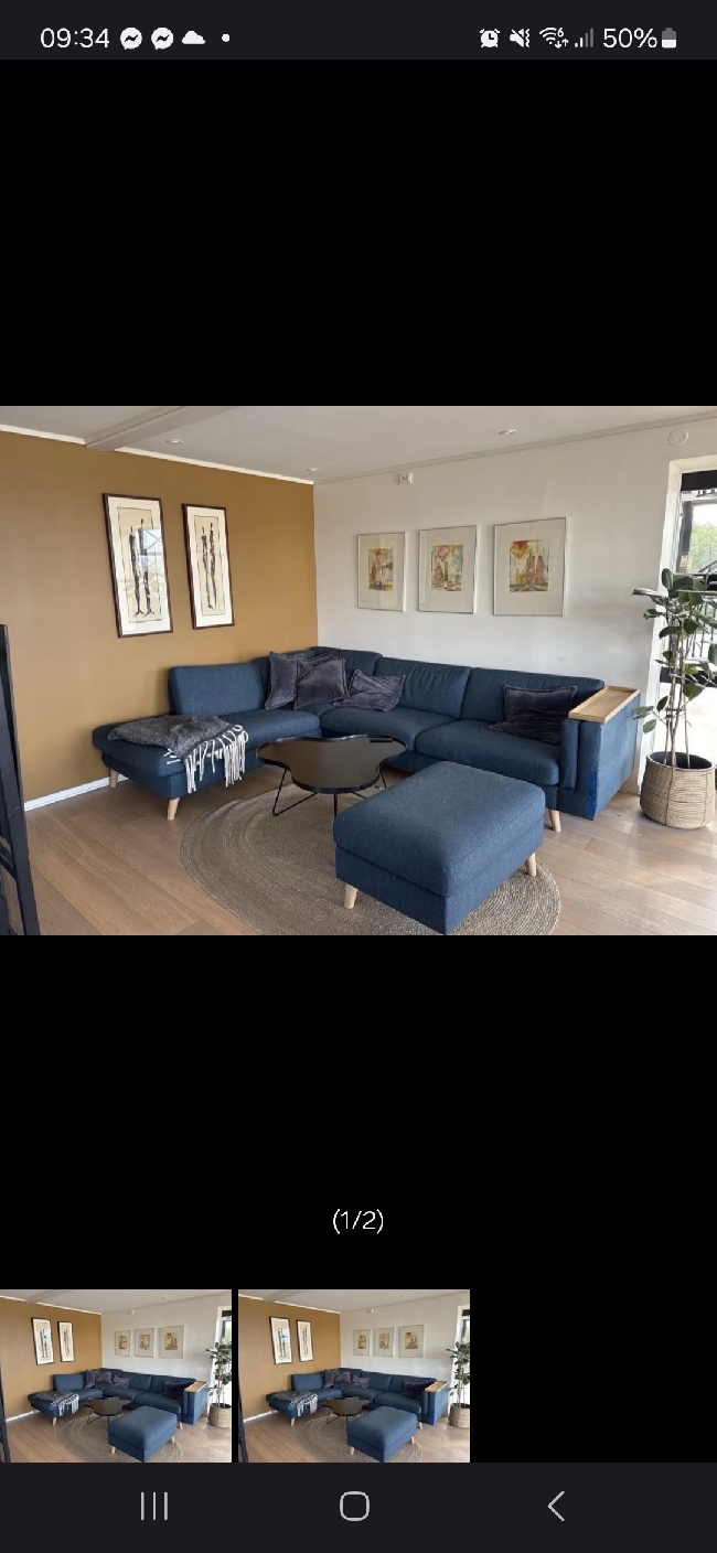 Hjørnesofa i 2 deler + puff