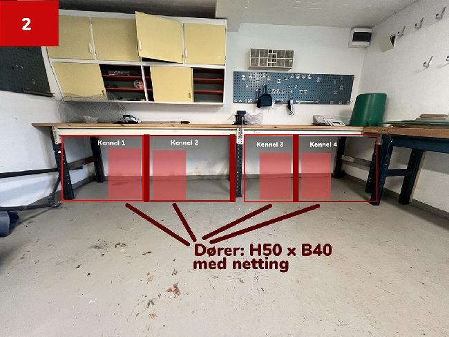Lage 4 port/grind + 4 hundekenneler + demontere eksisterende innheng