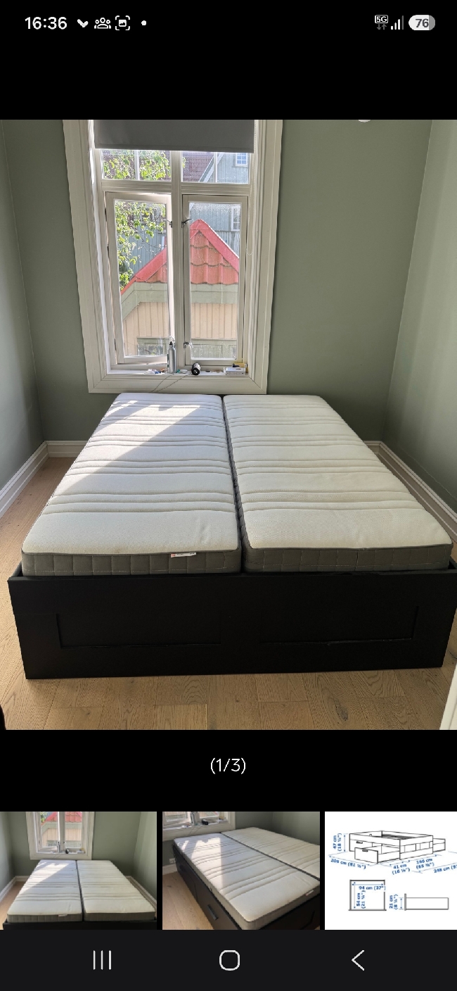Hente en seng 160×200 med 2madrasser
