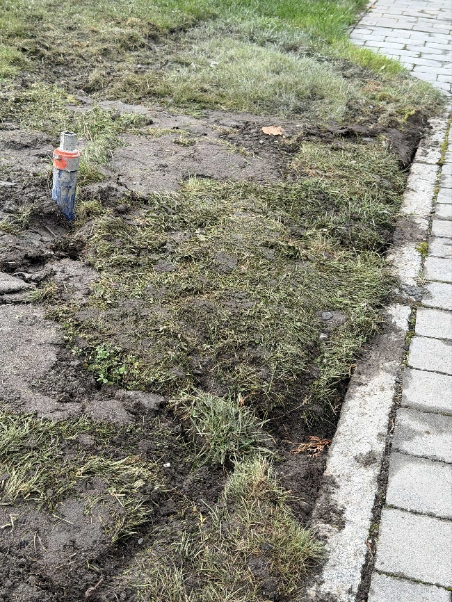 Utbedring av plenområde og justering av noen belegningssteiner