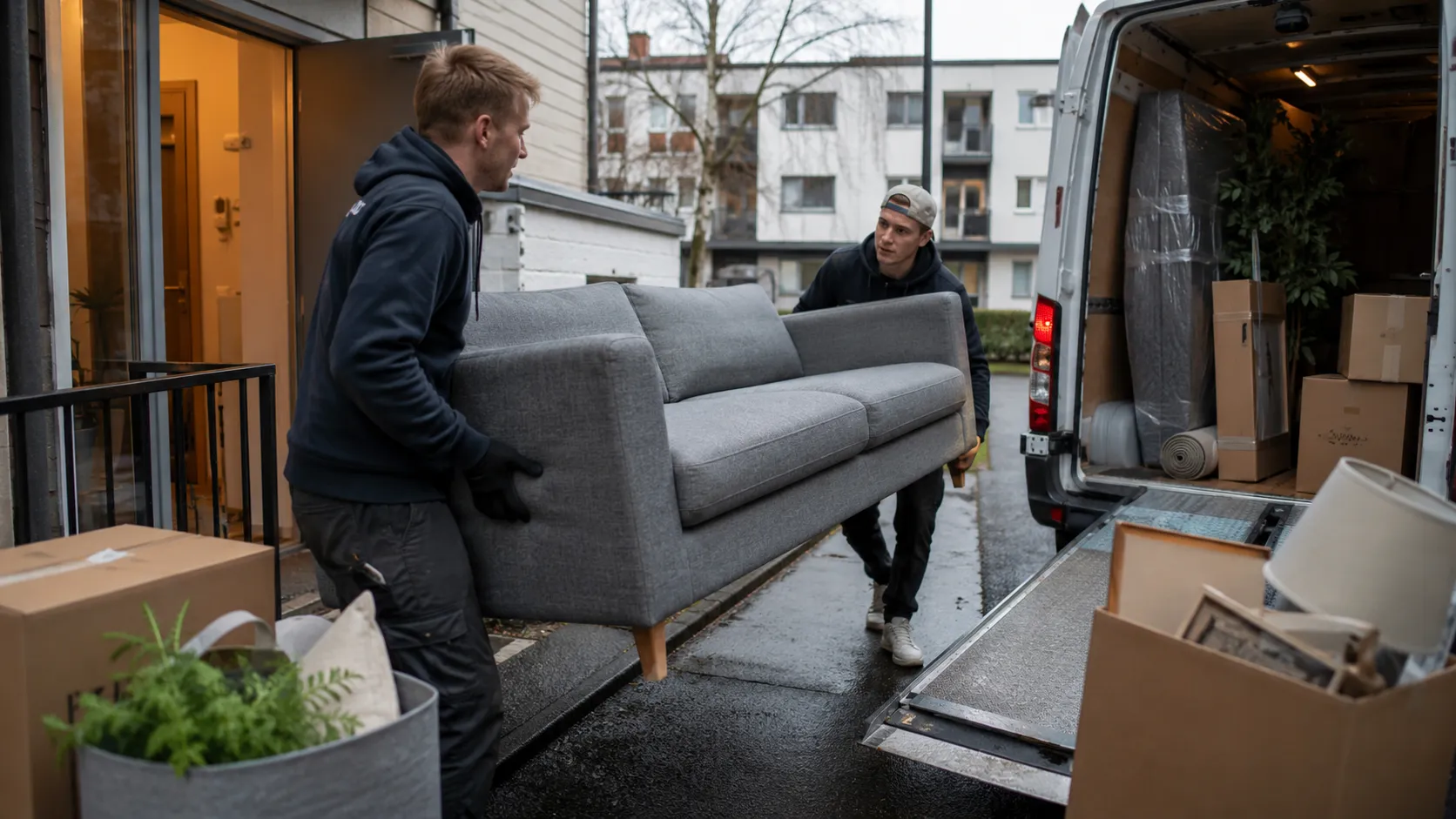Akutt flyttehjelp i Askoy med bærehjelp, varebil og rask transport