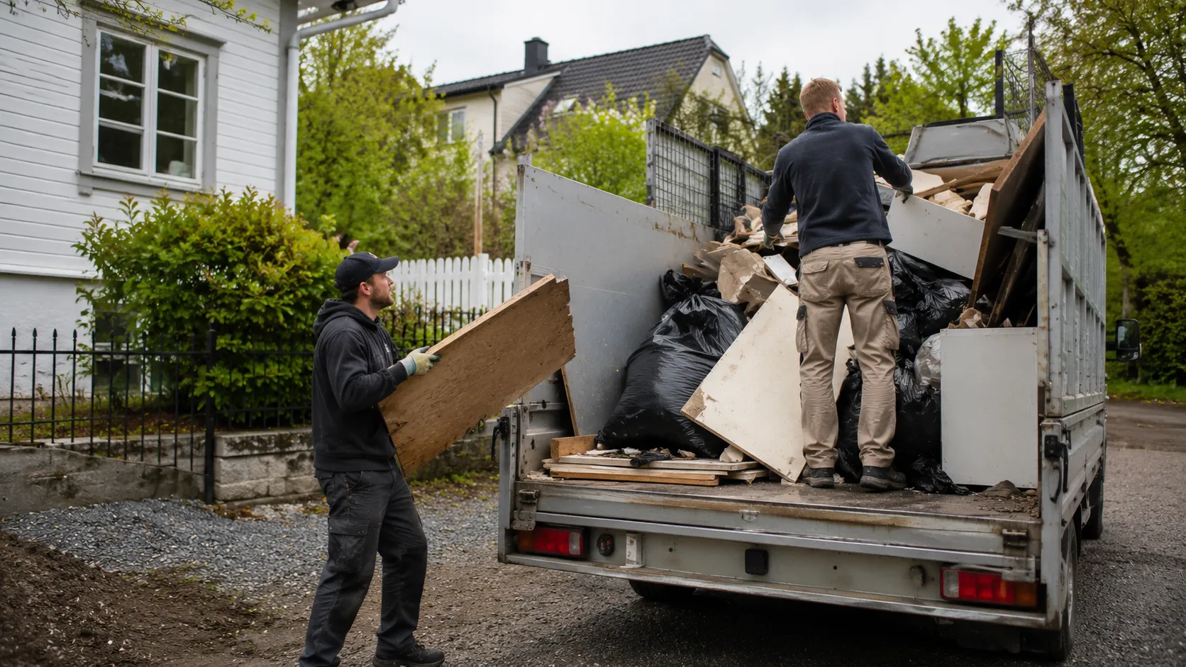 Bortkjøring av avfall i Askoy med rydding, bæring og transport til gjenvinningsstasjon