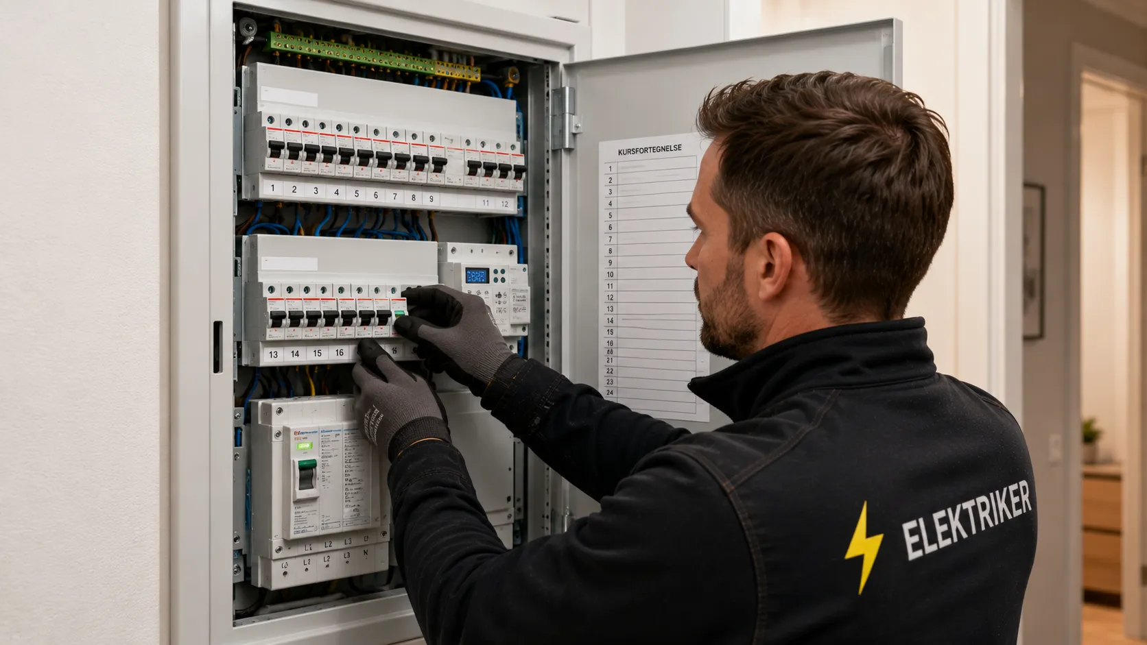 Elektriker oppgraderer sikringsskap i norsk bolig