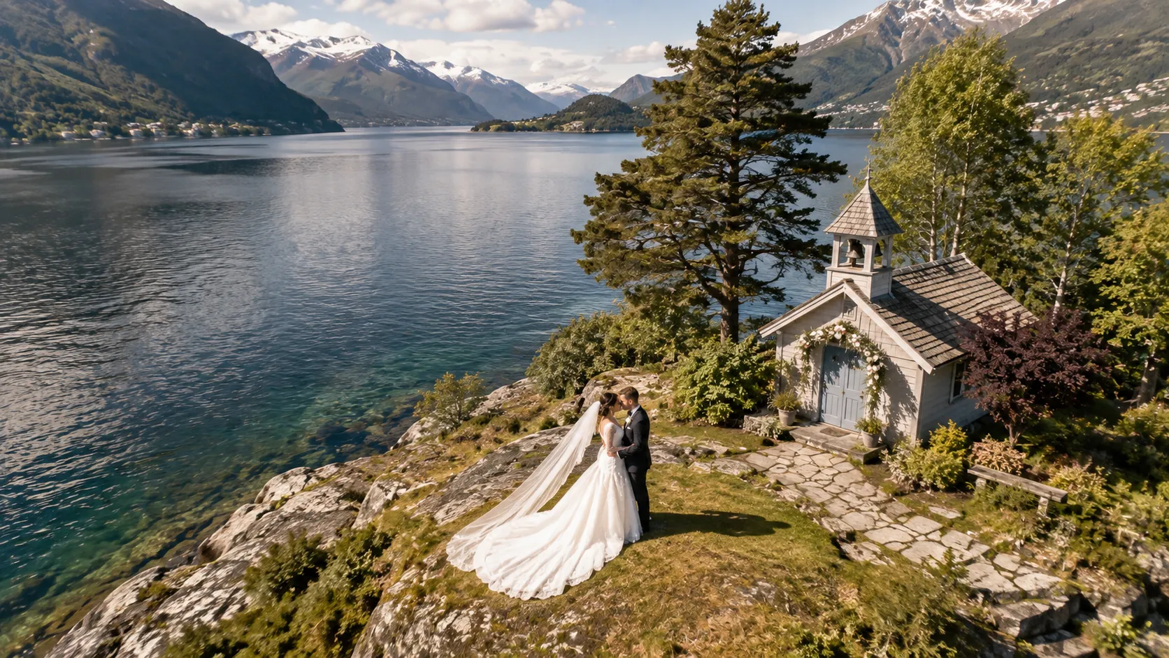 Dronefoto til bryllup i Hamar