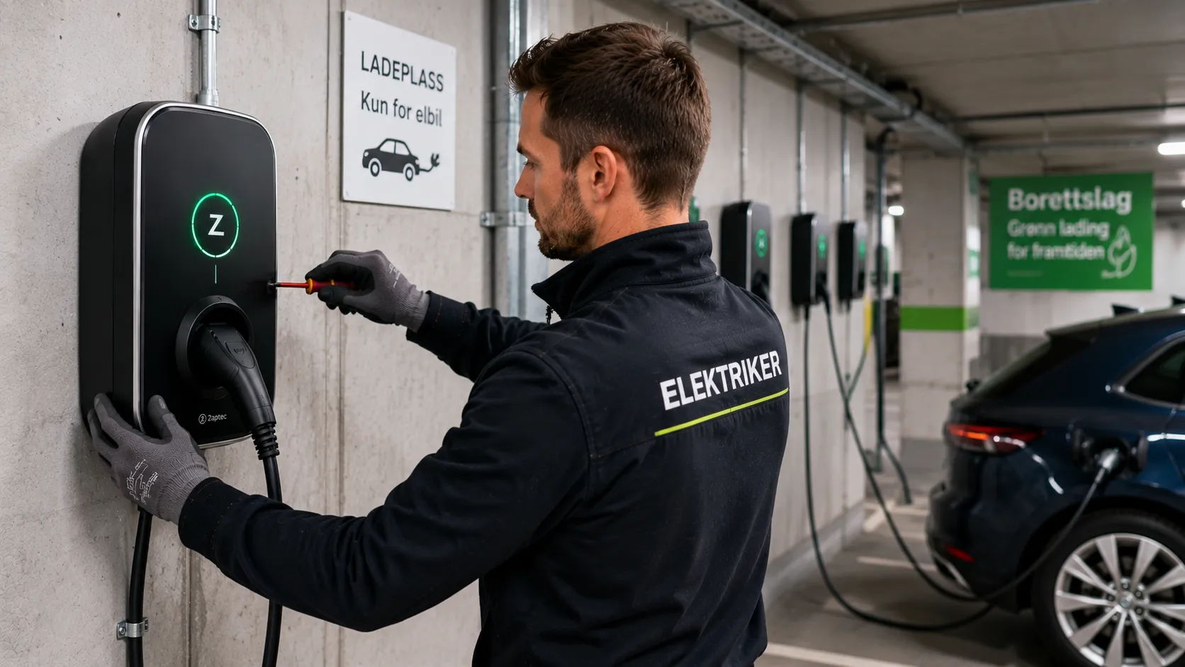 Elektriker installerer elbillader i borettslag og garasjeanlegg