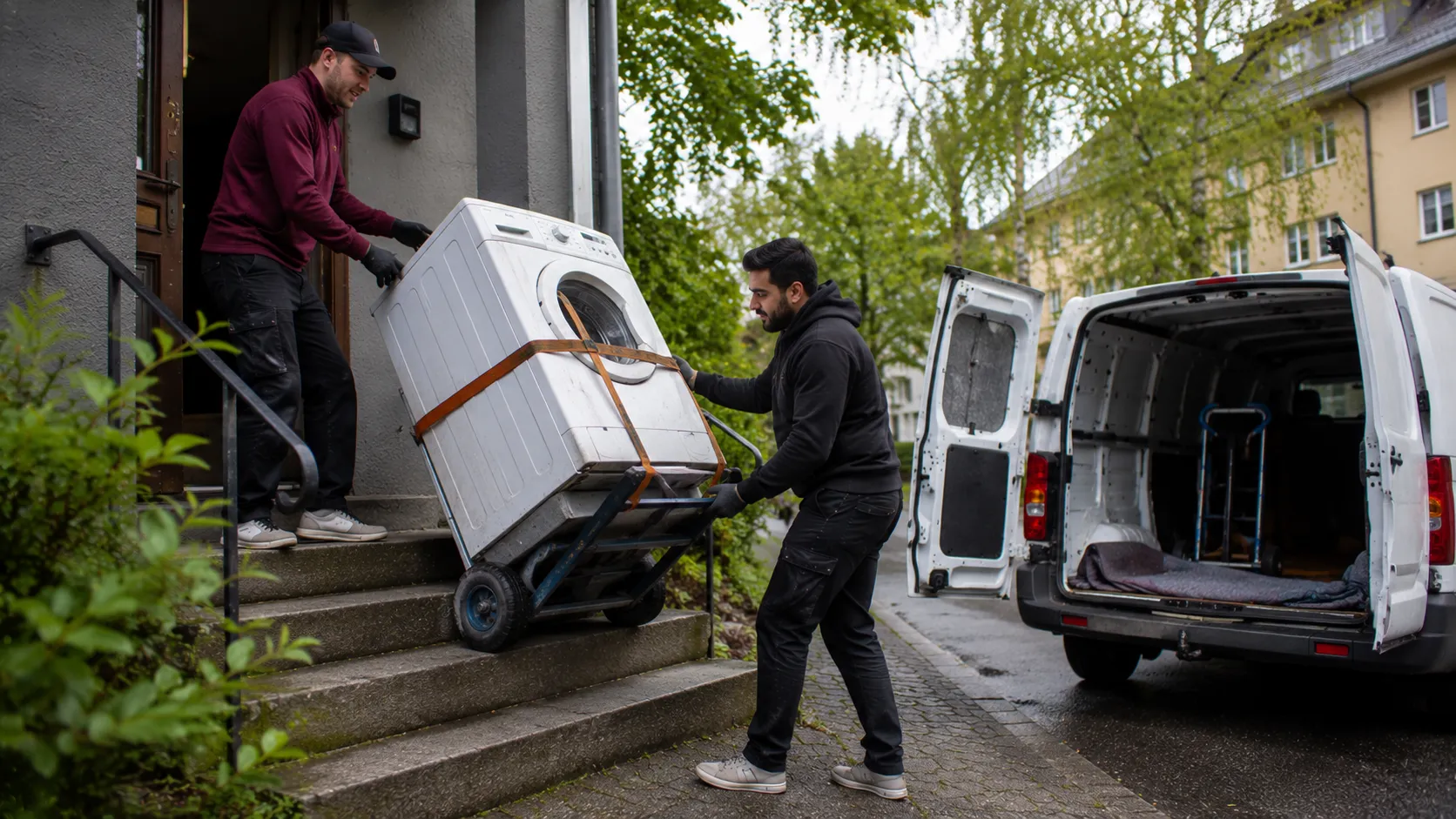 Hente vaskemaskin i Askoy med varebil, bærehjelp og transport av hvitevarer