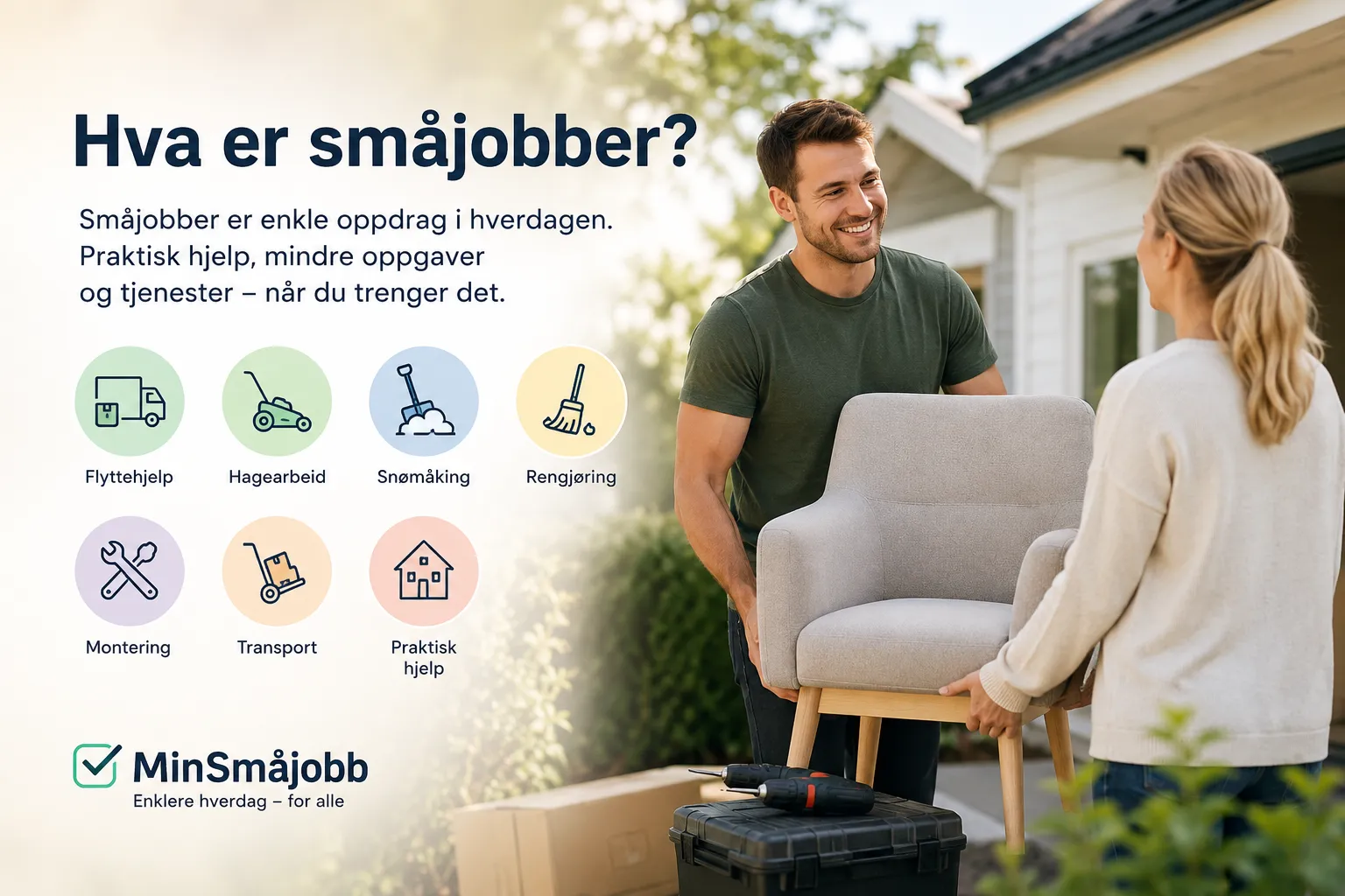 Person hjelper med småjobb i norsk boligområde