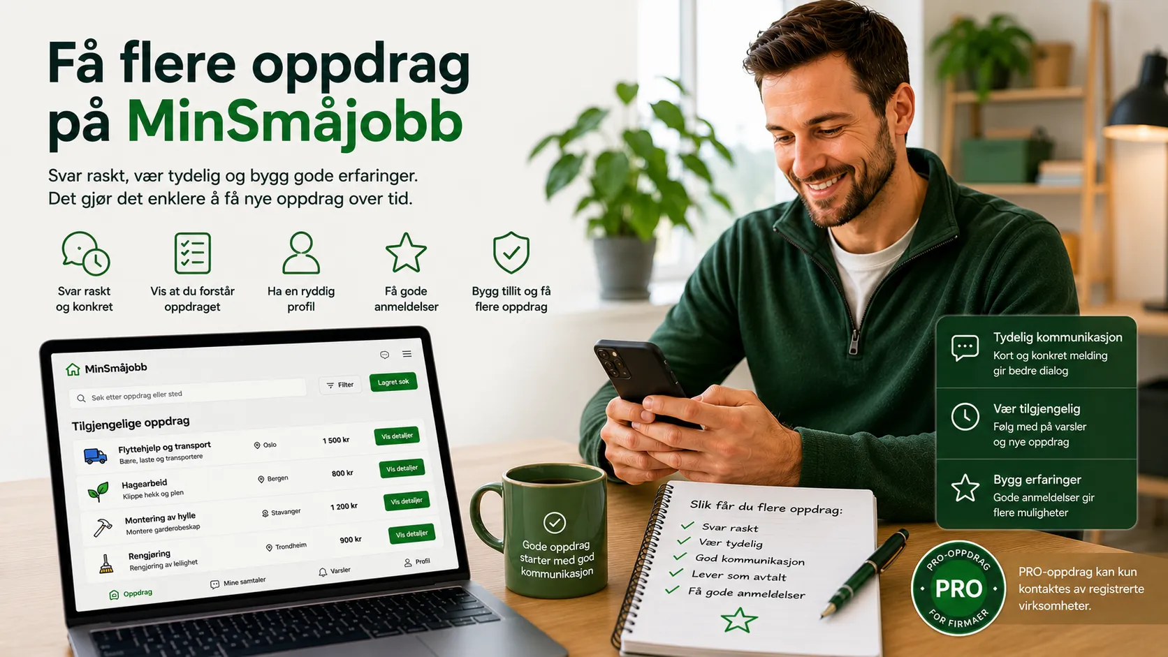 Hjelper bygger gode anmeldelser og får flere oppdrag på MinSmåjobb
