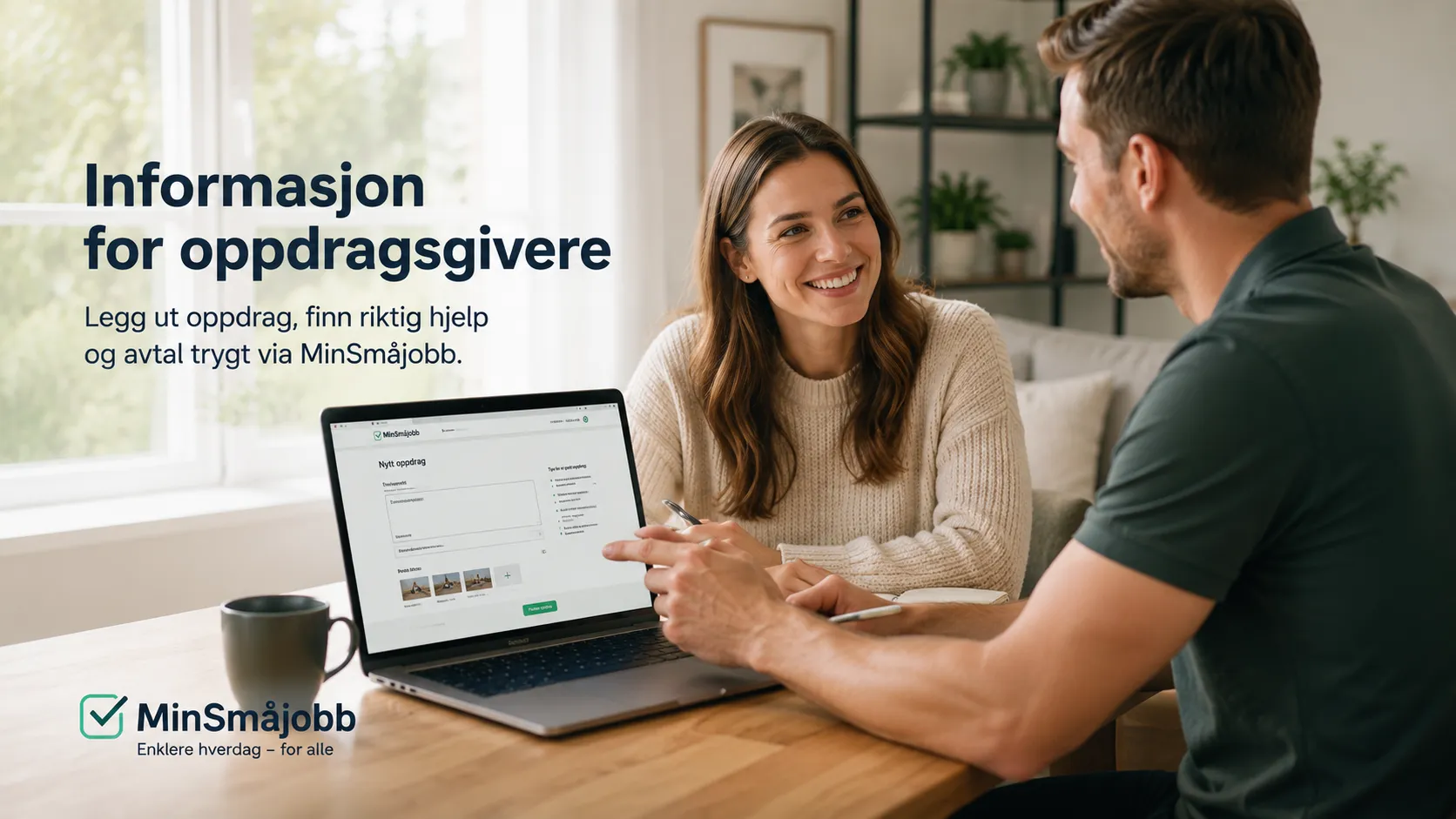 Oppdragsgiver diskuterer småjobb med hjelper i norsk hjem