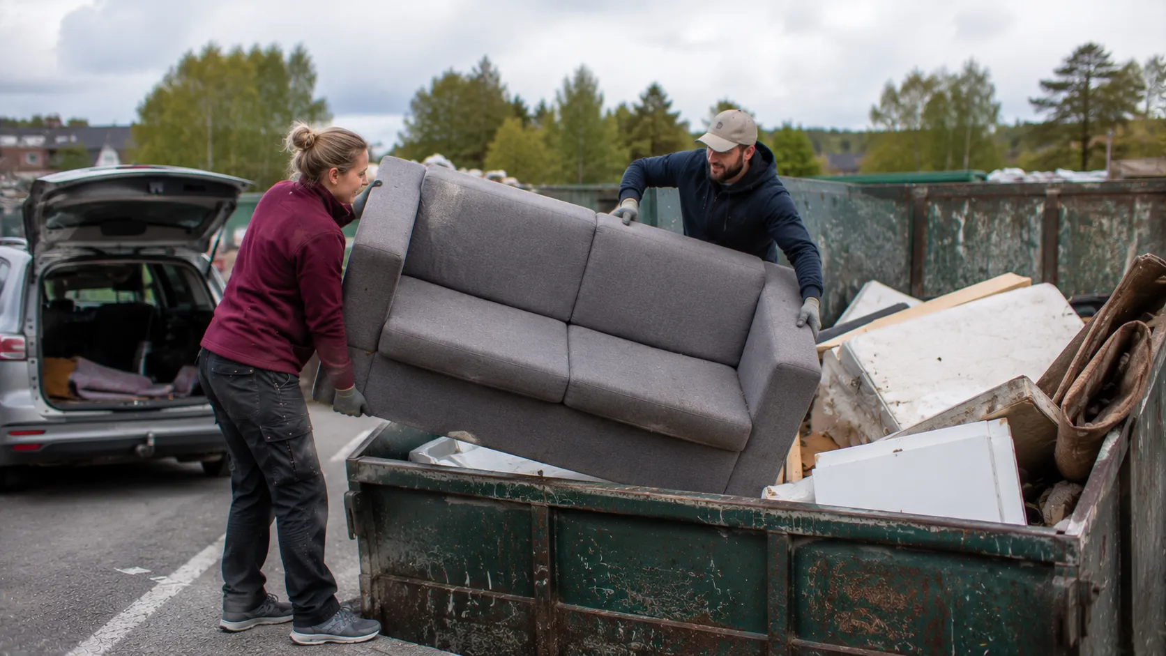 Kaste sofa i Askoy med bærehjelp, bortkjøring og transport til gjenvinningsstasjon