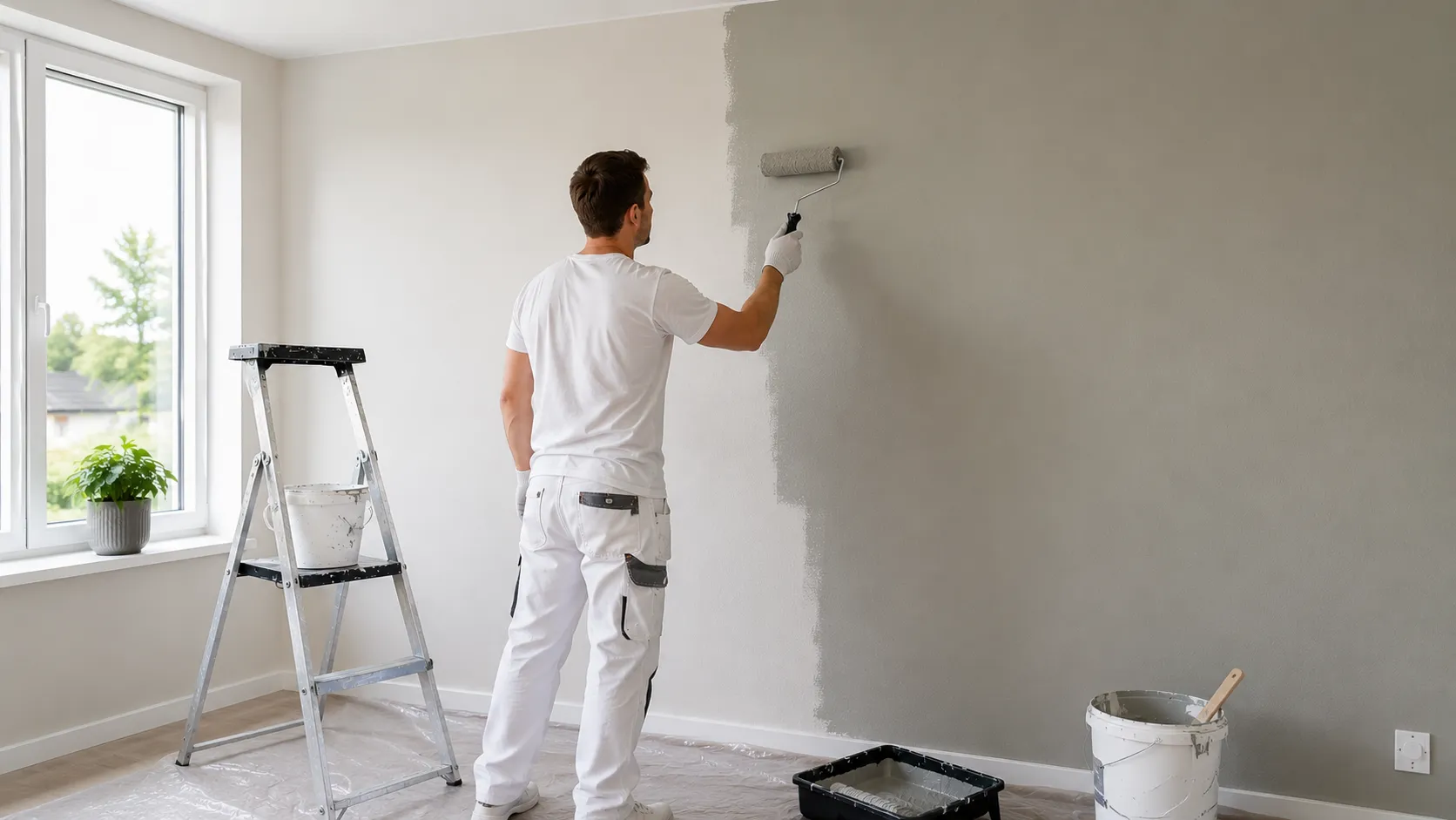 Person som maler vegg i moderne norsk bolig