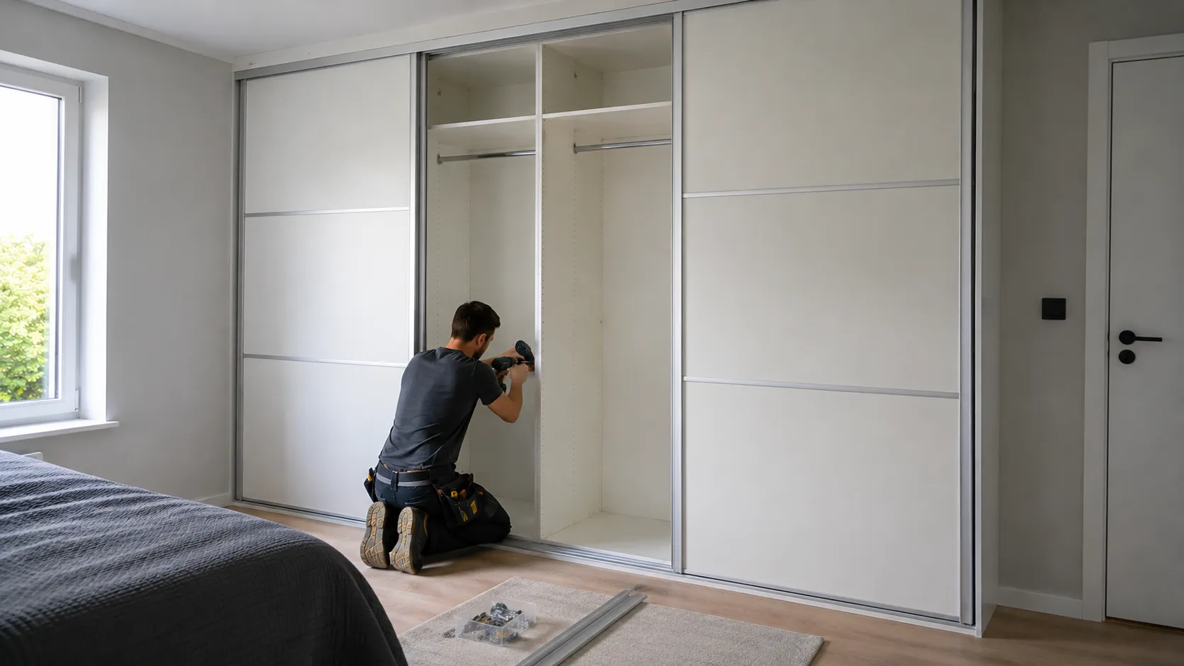 Montere skyvedørsgarderobe i Askim